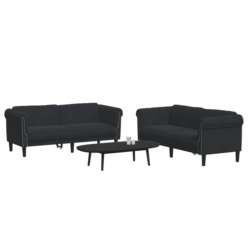 2 Piece Sofa Set Black Velvet