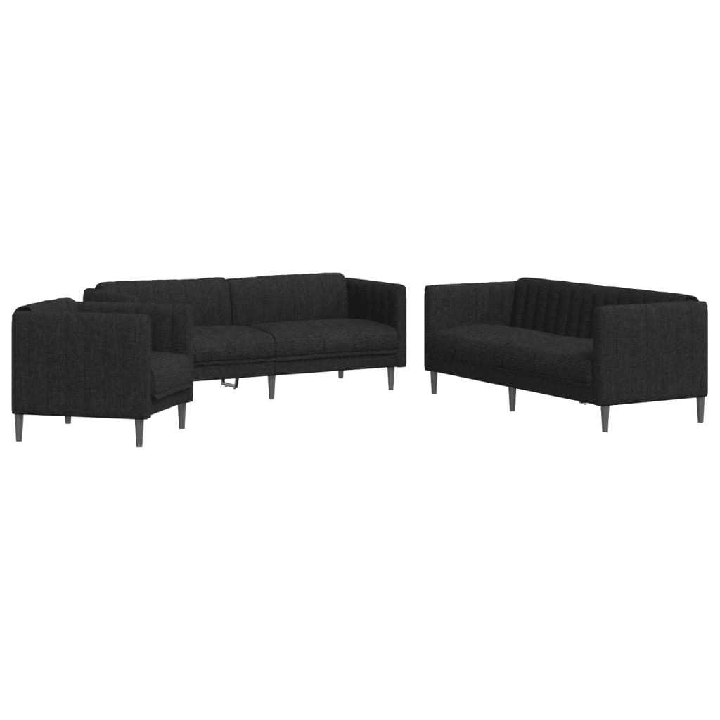 3 Piece Sofa Set Black Fabric