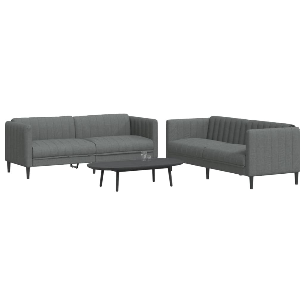 2 Piece Sofa Set Dark Grey Fabric