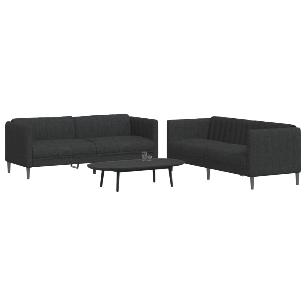 2 Piece Sofa Set Black Fabric