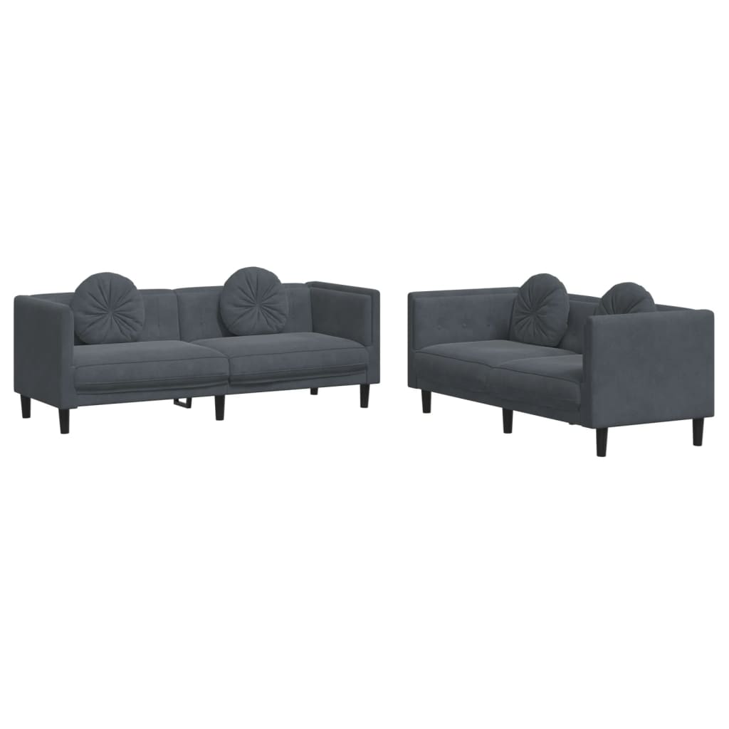 2 Piece Sofa Set with Pillows Dark Grey Velvet