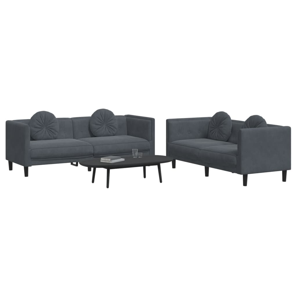 2 Piece Sofa Set with Pillows Dark Grey Velvet