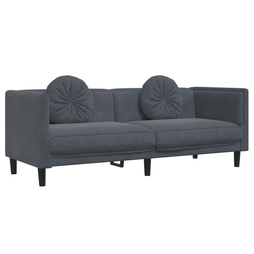 2 Piece Sofa Set with Pillows Dark Grey Velvet