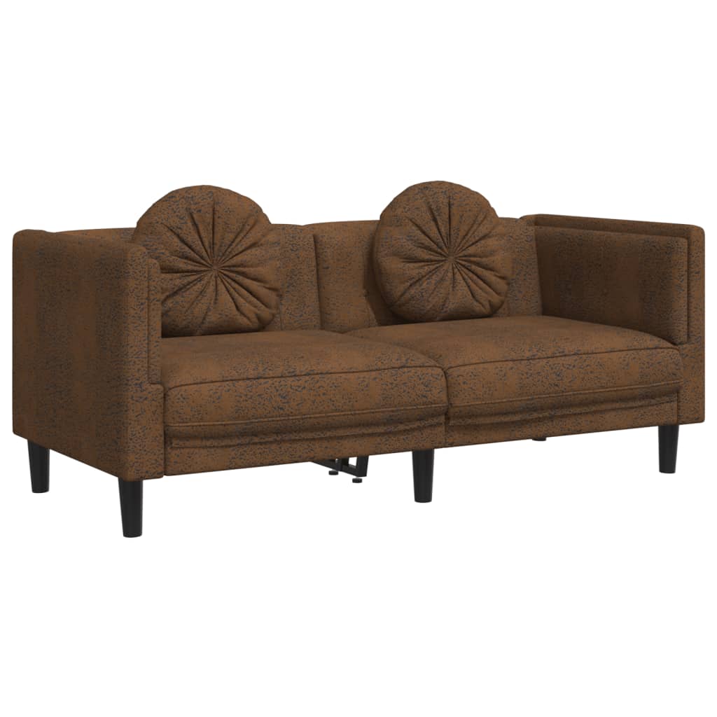 2 Piece Sofa Set with Pillows Brown Velvet