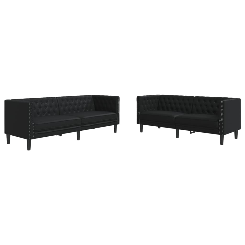 2 Piece Chesterfield Sofa Set Black Faux Leather