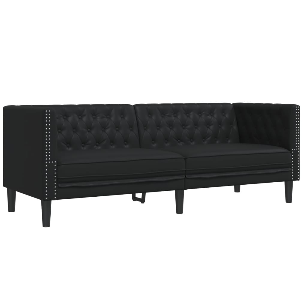 2 Piece Chesterfield Sofa Set Black Faux Leather