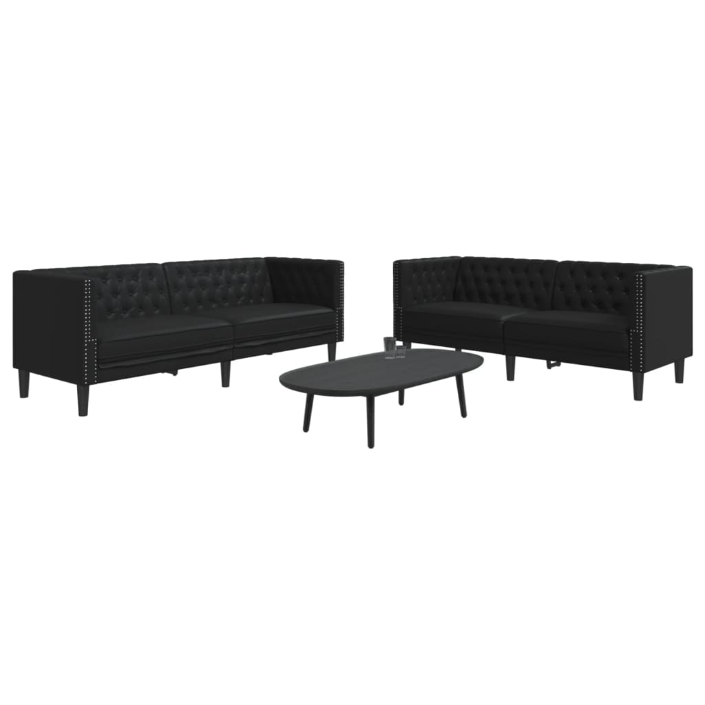 2 Piece Chesterfield Sofa Set Black Faux Leather