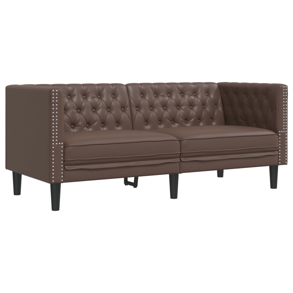 2 Piece Chesterfield Sofa Set Brown Faux Leather