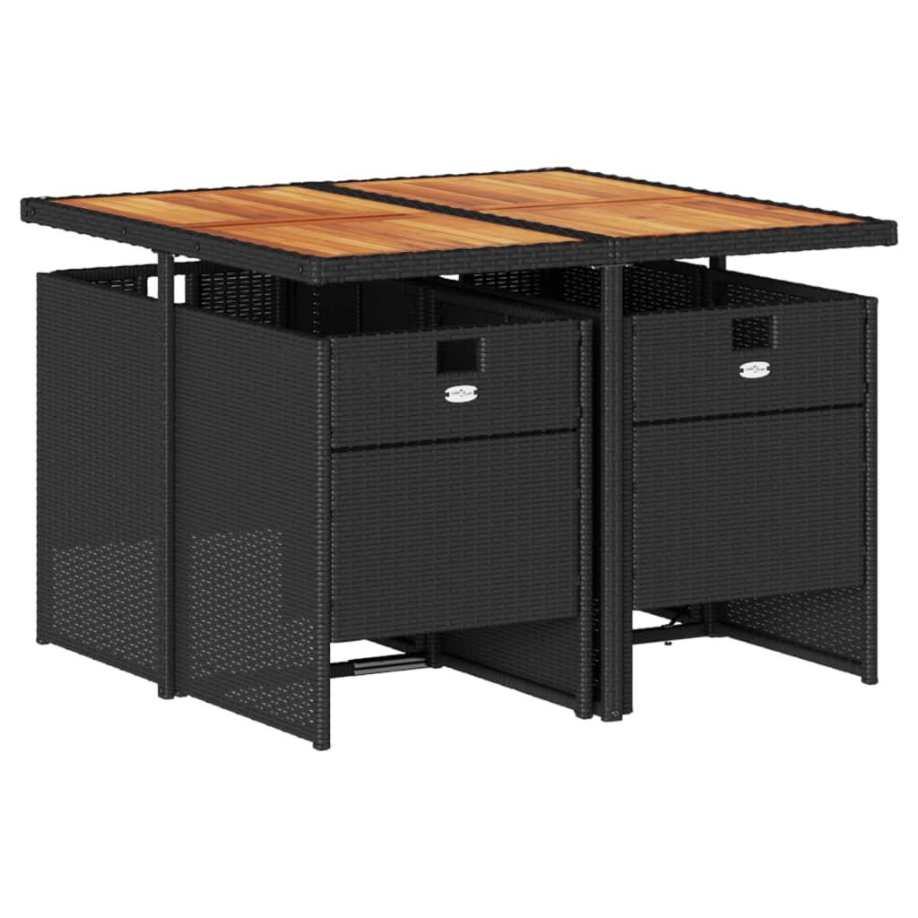 5 Piece Garden Dining Set with Cushions Black Poly Rattan