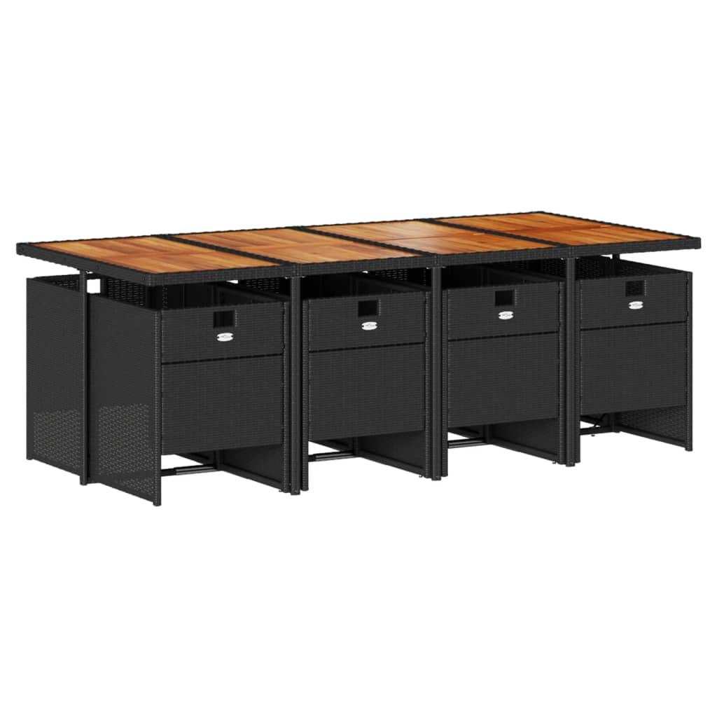 9 Piece Garden Dining Set with Cushions Black Poly Rattan