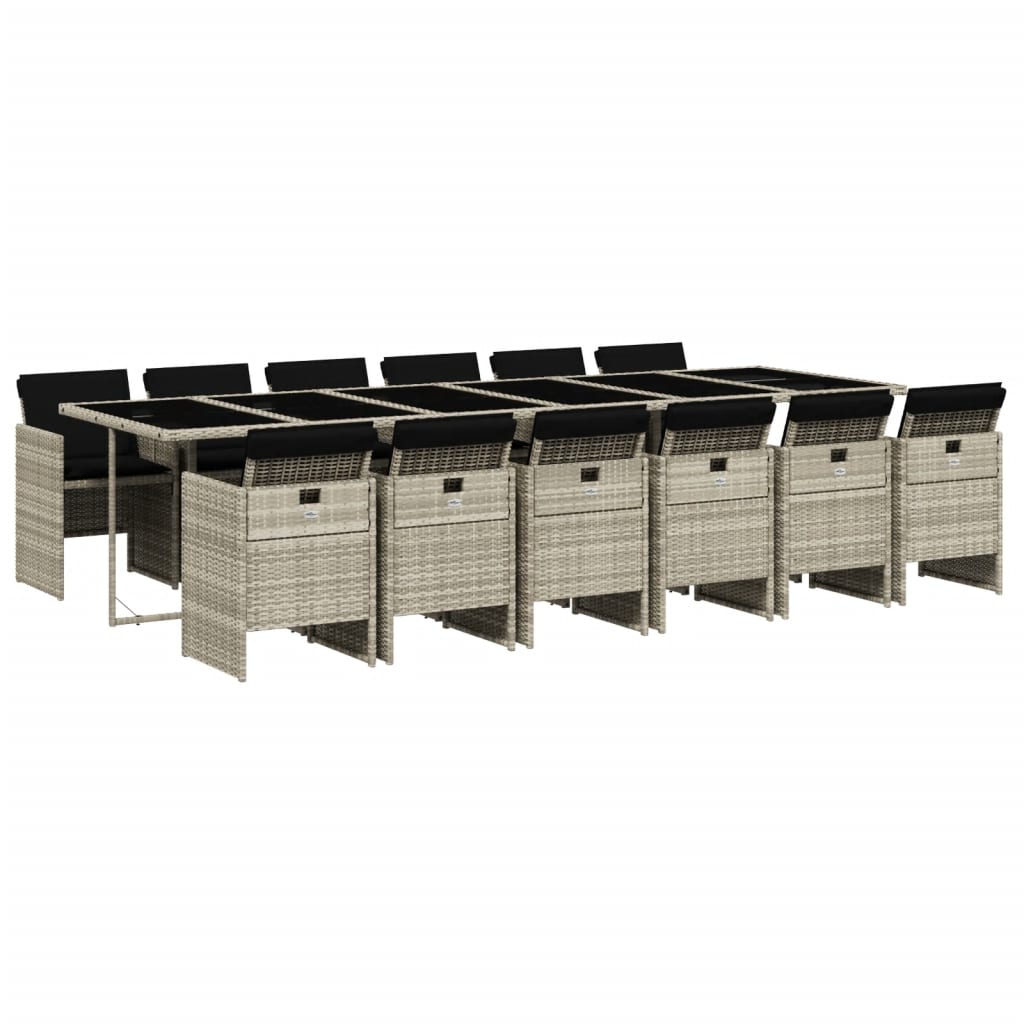 13 Piece Garden Dining Set with Cushions Light Grey Poly Rattan