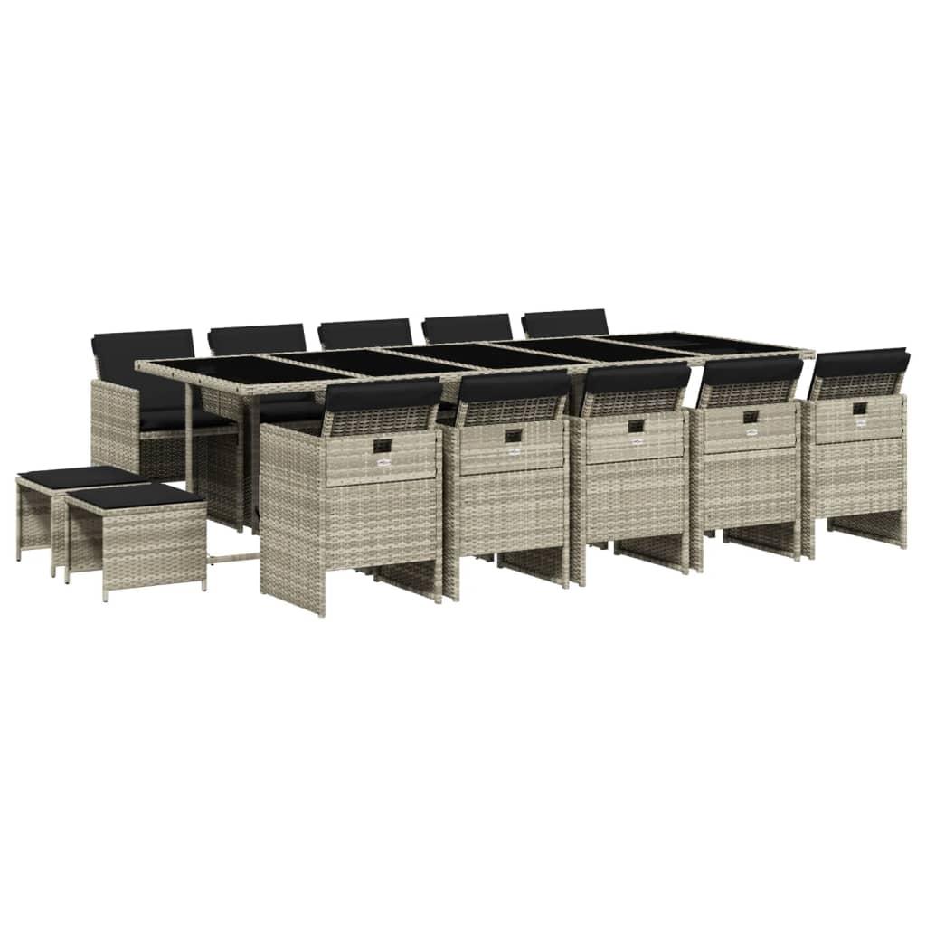 15 Piece Garden Dining Set with Cushions Light Grey Poly Rattan