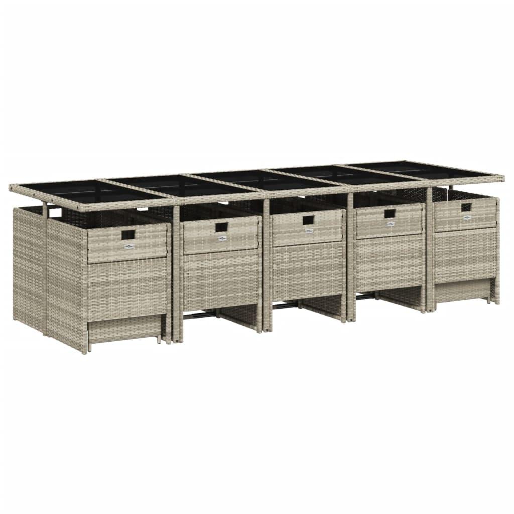 15 Piece Garden Dining Set with Cushions Light Grey Poly Rattan