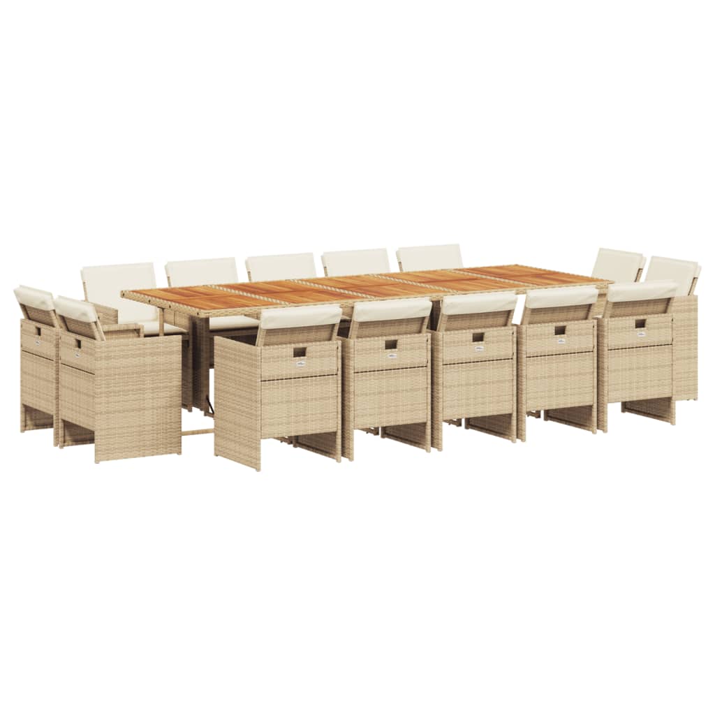 15 Piece Garden Dining Set with Cushions Beige Poly Rattan