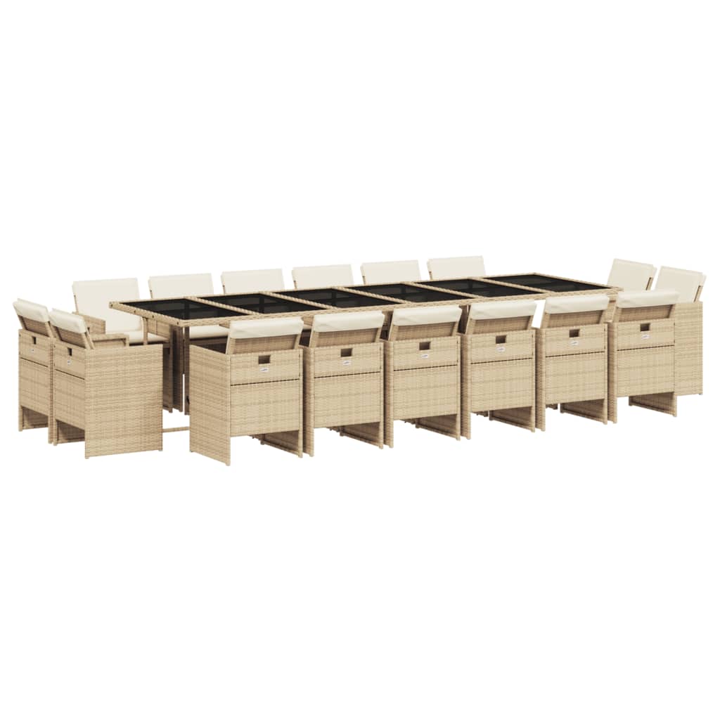 17 Piece Garden Dining Set with Cushions Beige Poly Rattan