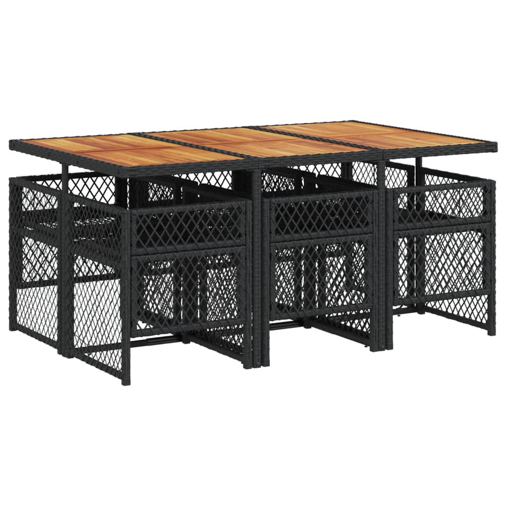 7 Piece Garden Dining Set with Cushions Black Poly Rattan