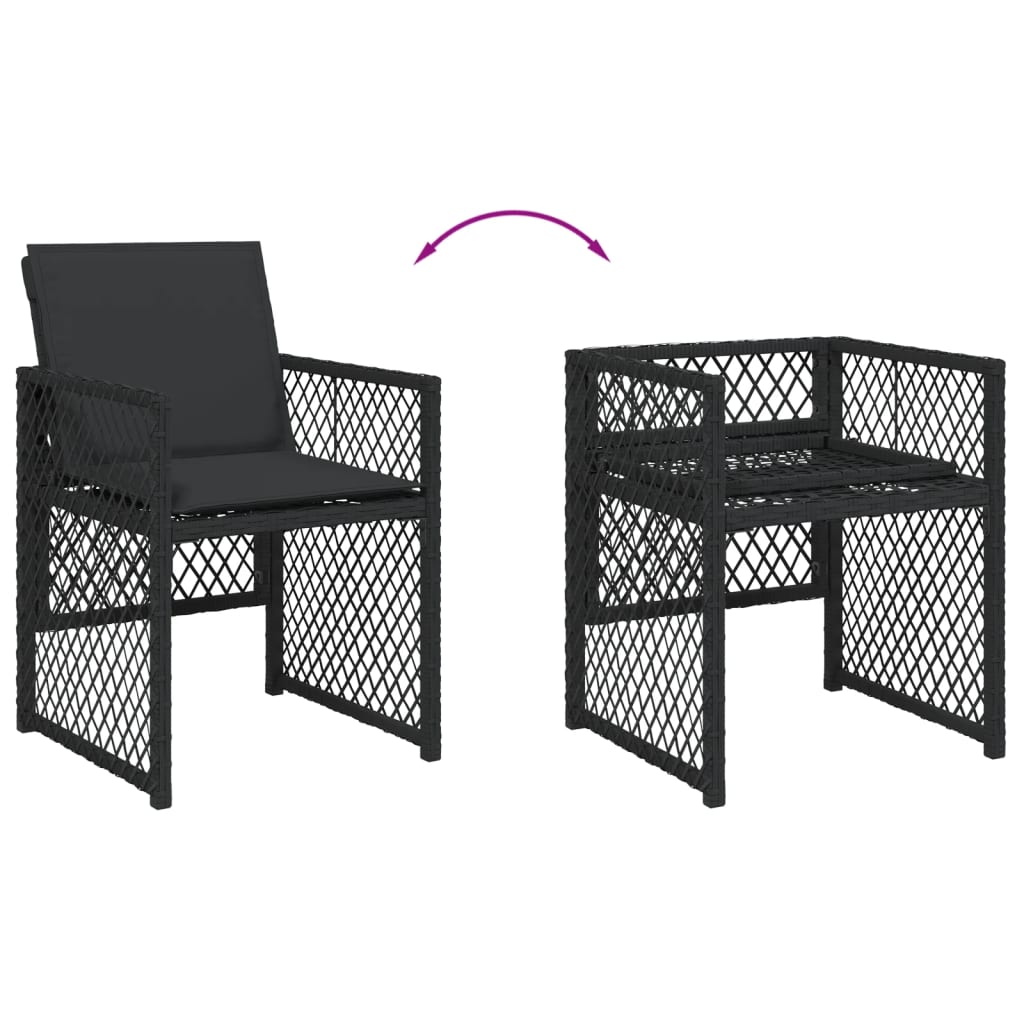 9 Piece Garden Dining Set with Cushions Black Poly Rattan