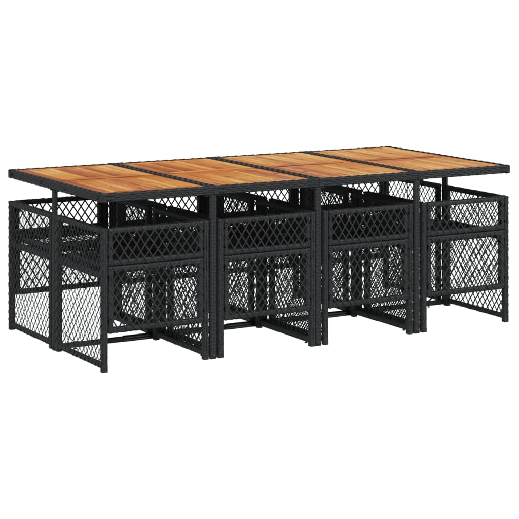 9 Piece Garden Dining Set with Cushions Black Poly Rattan