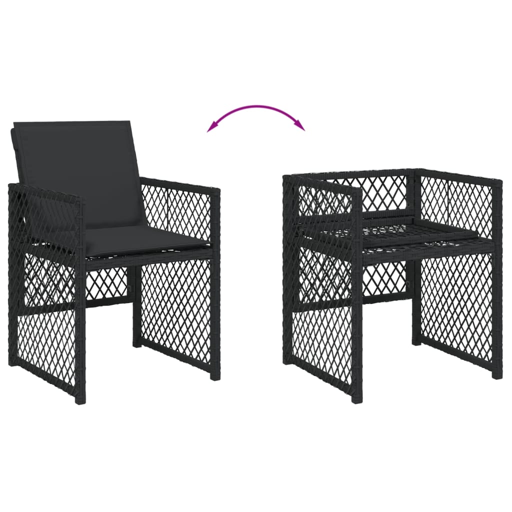 11 Piece Garden Dining Set with Cushions Black Poly Rattan