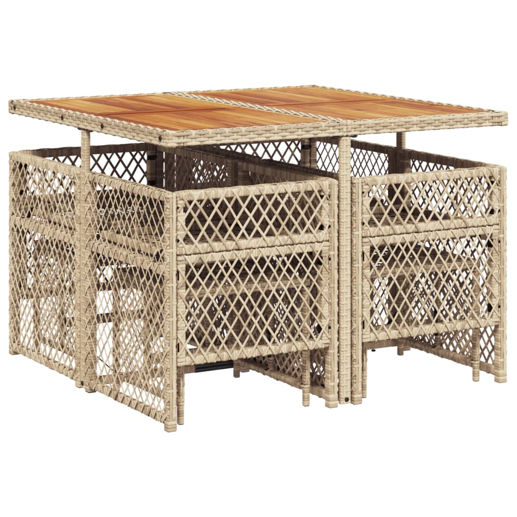 9 Piece Garden Dining Set with Cushions Beige Poly Rattan