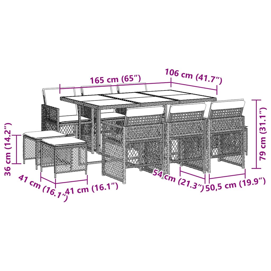 11 Piece Garden Dining Set with Cushions Beige Poly Rattan