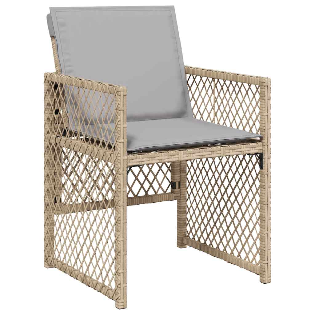 11 Piece Garden Dining Set with Cushions Beige Poly Rattan
