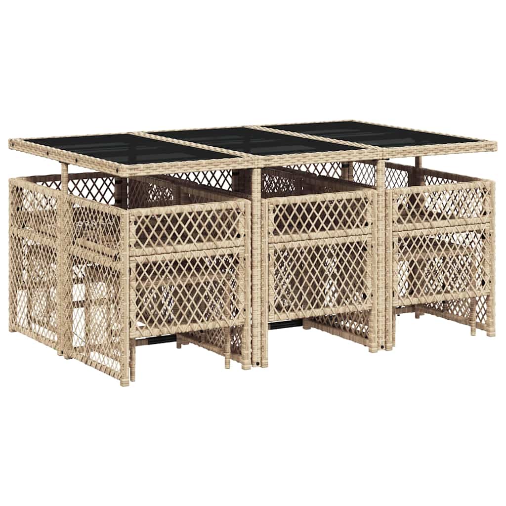 11 Piece Garden Dining Set with Cushions Beige Poly Rattan