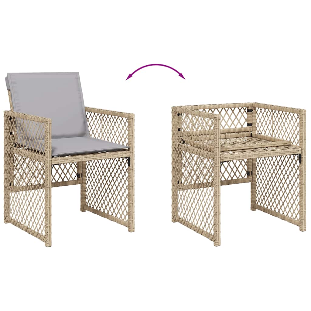 11 Piece Garden Dining Set with Cushions Beige Poly Rattan