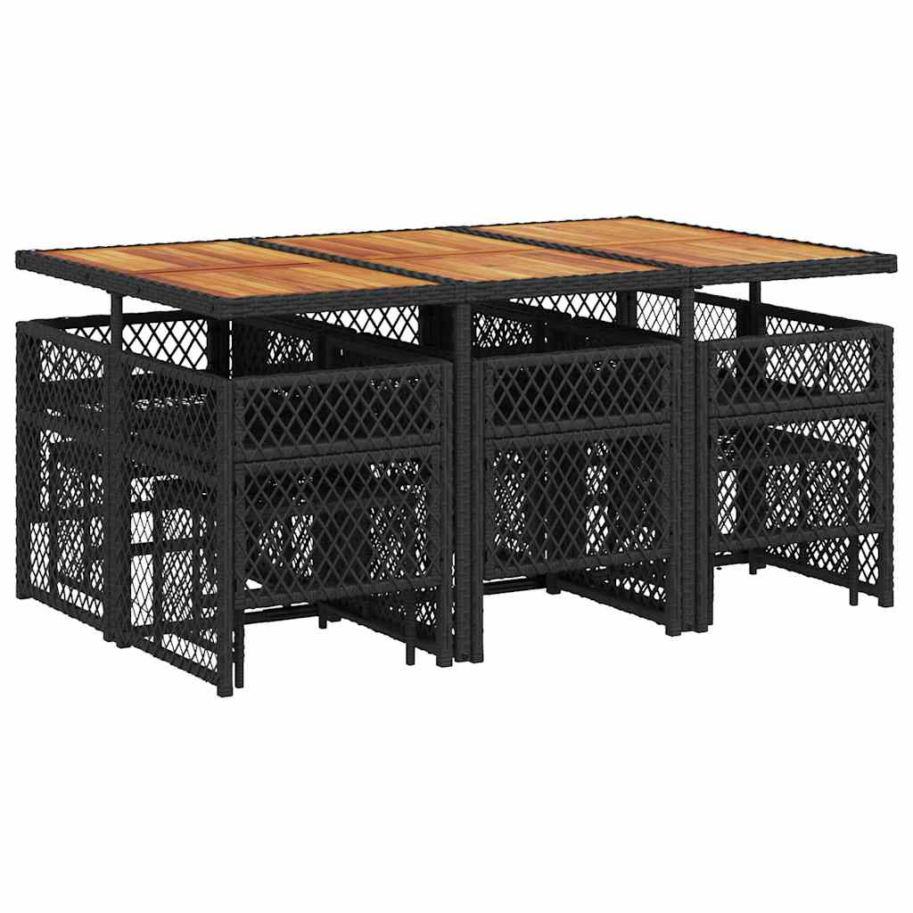 11 Piece Garden Dining Set with Cushions Black Poly Rattan