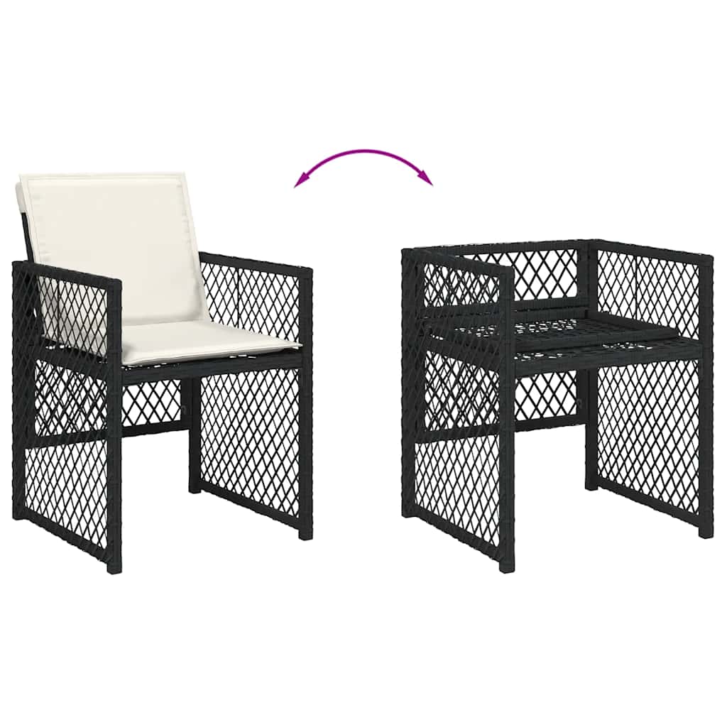 11 Piece Garden Dining Set with Cushions Black Poly Rattan