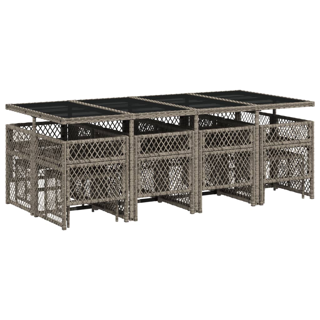 13 Piece Garden Dining Set with Cushions Grey Poly Rattan