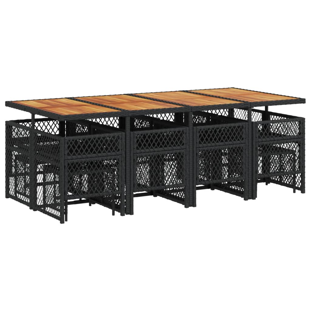 13 Piece Garden Dining Set with Cushions Black Poly Rattan