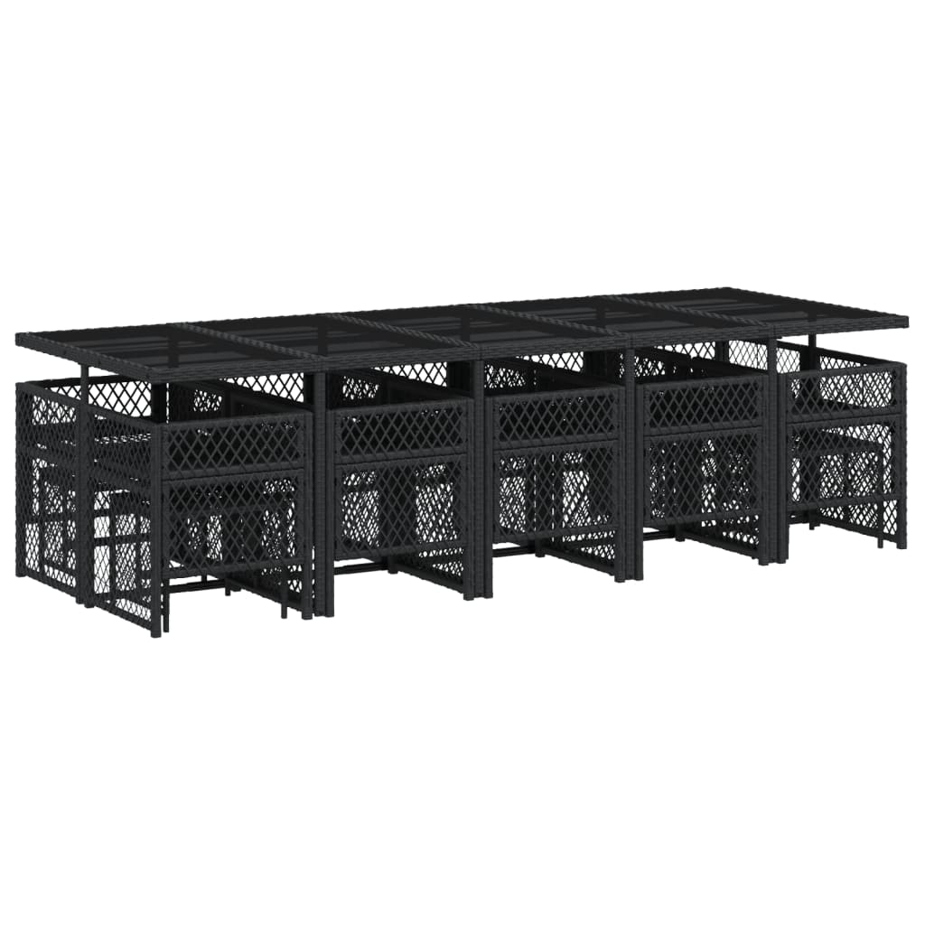 15 Piece Garden Dining Set with Cushions Black Poly Rattan