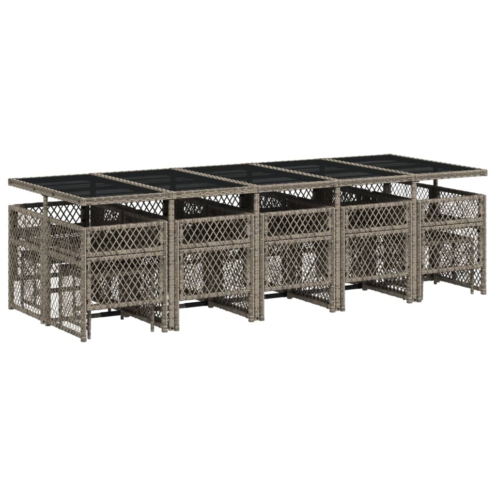 15 Piece Garden Dining Set with Cushions Grey Poly Rattan