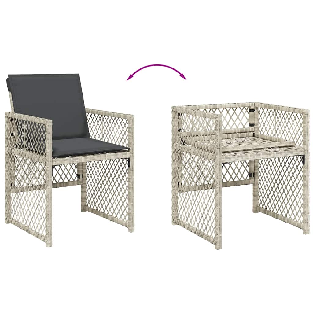 15 Piece Garden Dining Set with Cushions Light Grey Poly Rattan