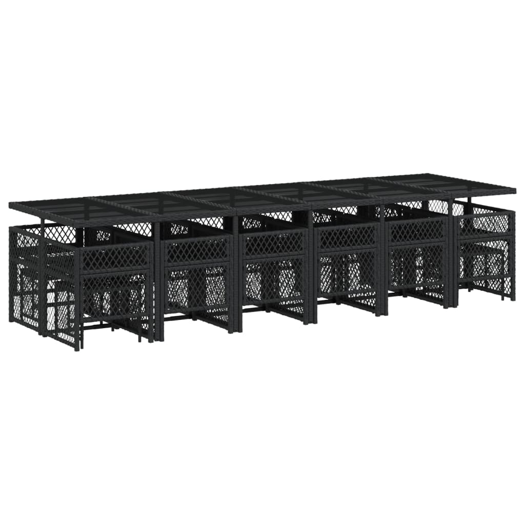 17 Piece Garden Dining Set with Cushions Black Poly Rattan