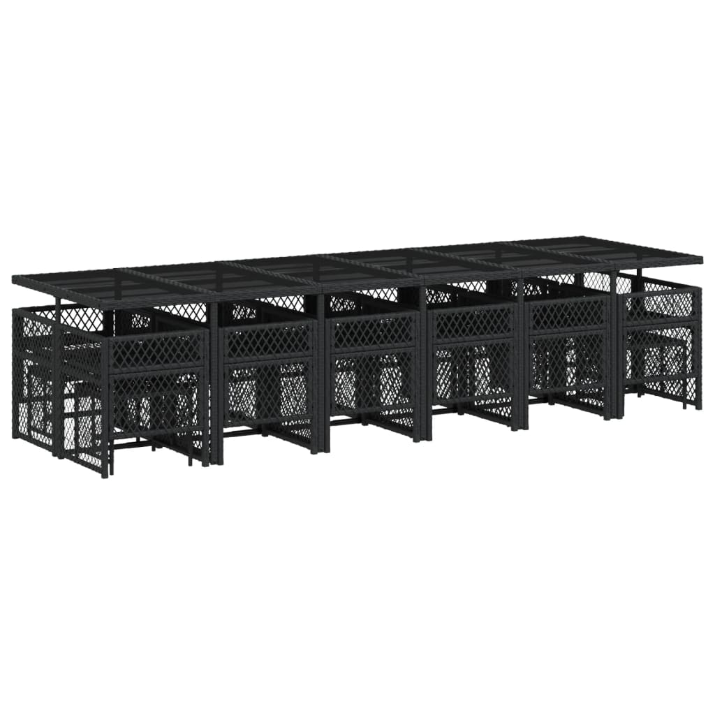 17 Piece Garden Dining Set with Cushions Black Poly Rattan