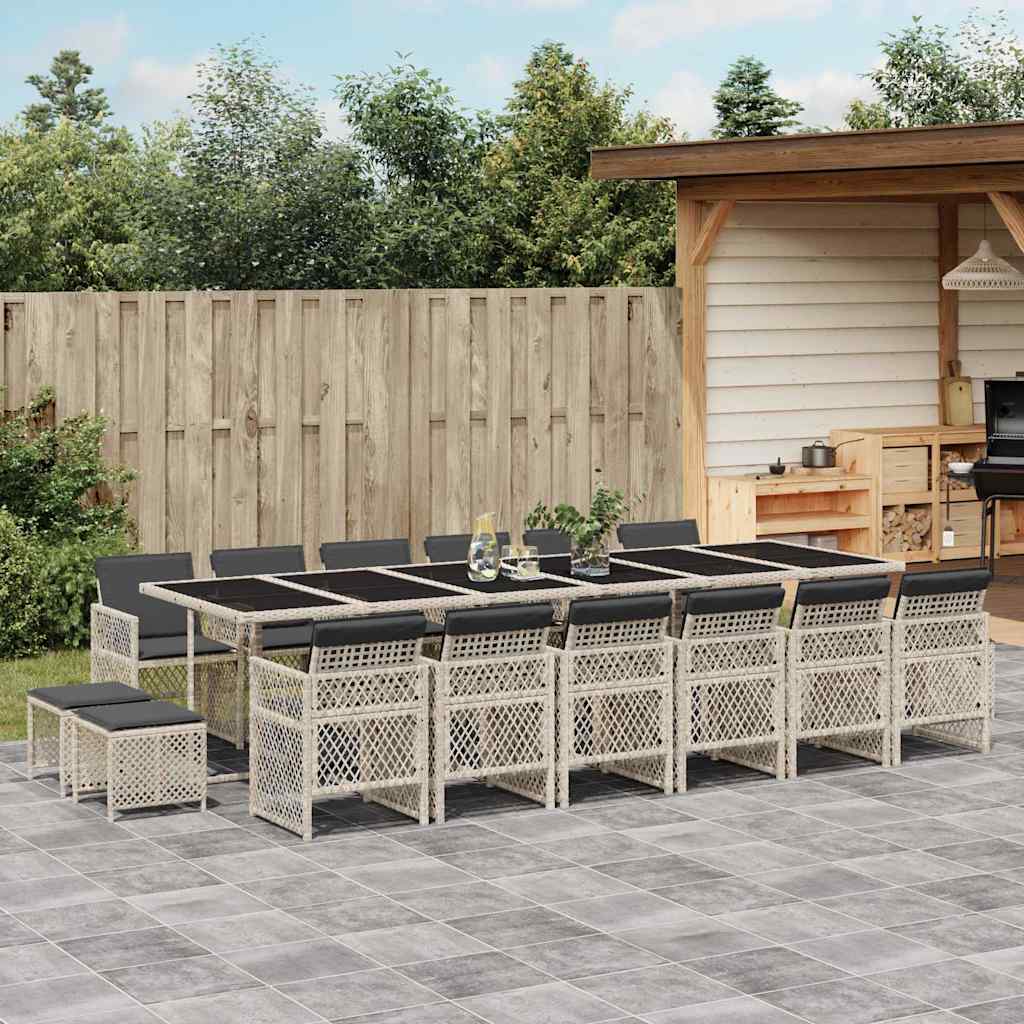 17 Piece Garden Dining Set with Cushions Light Grey Poly Rattan