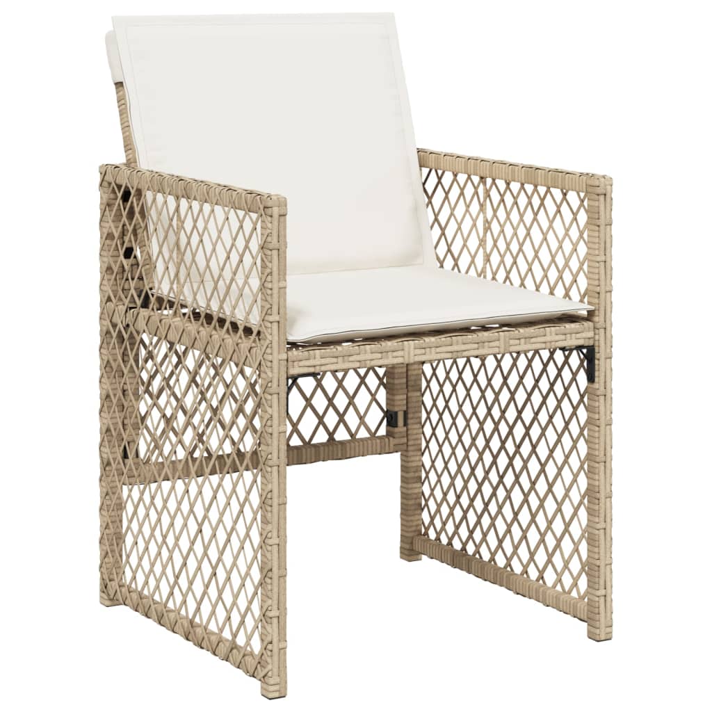 9 Piece Garden Dining Set with Cushions Beige Poly Rattan