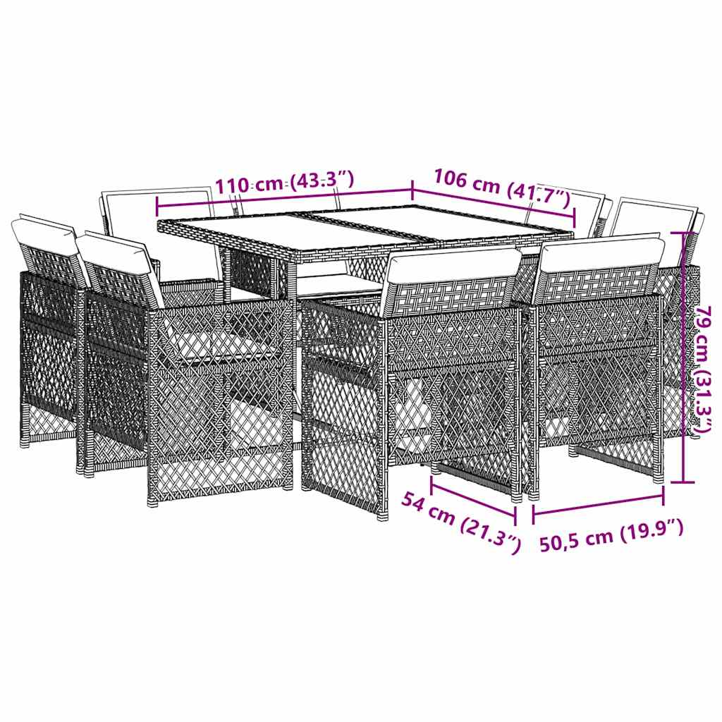 9 Piece Garden Dining Set with Cushions Beige Poly Rattan