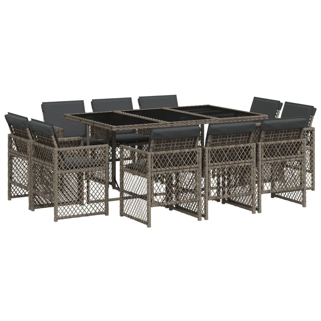 11 Piece Garden Dining Set with Cushions Grey Poly Rattan