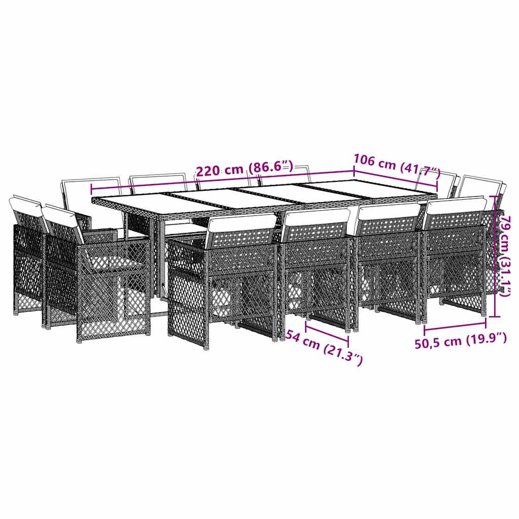 13 Piece Garden Dining Set with Cushions Mix Beige Poly Rattan