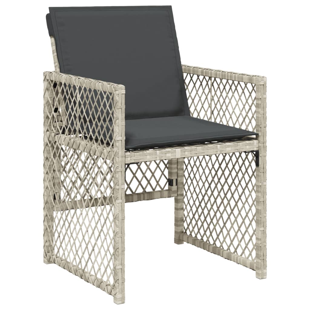 15 Piece Garden Dining Set with Cushions Light Grey Poly Rattan