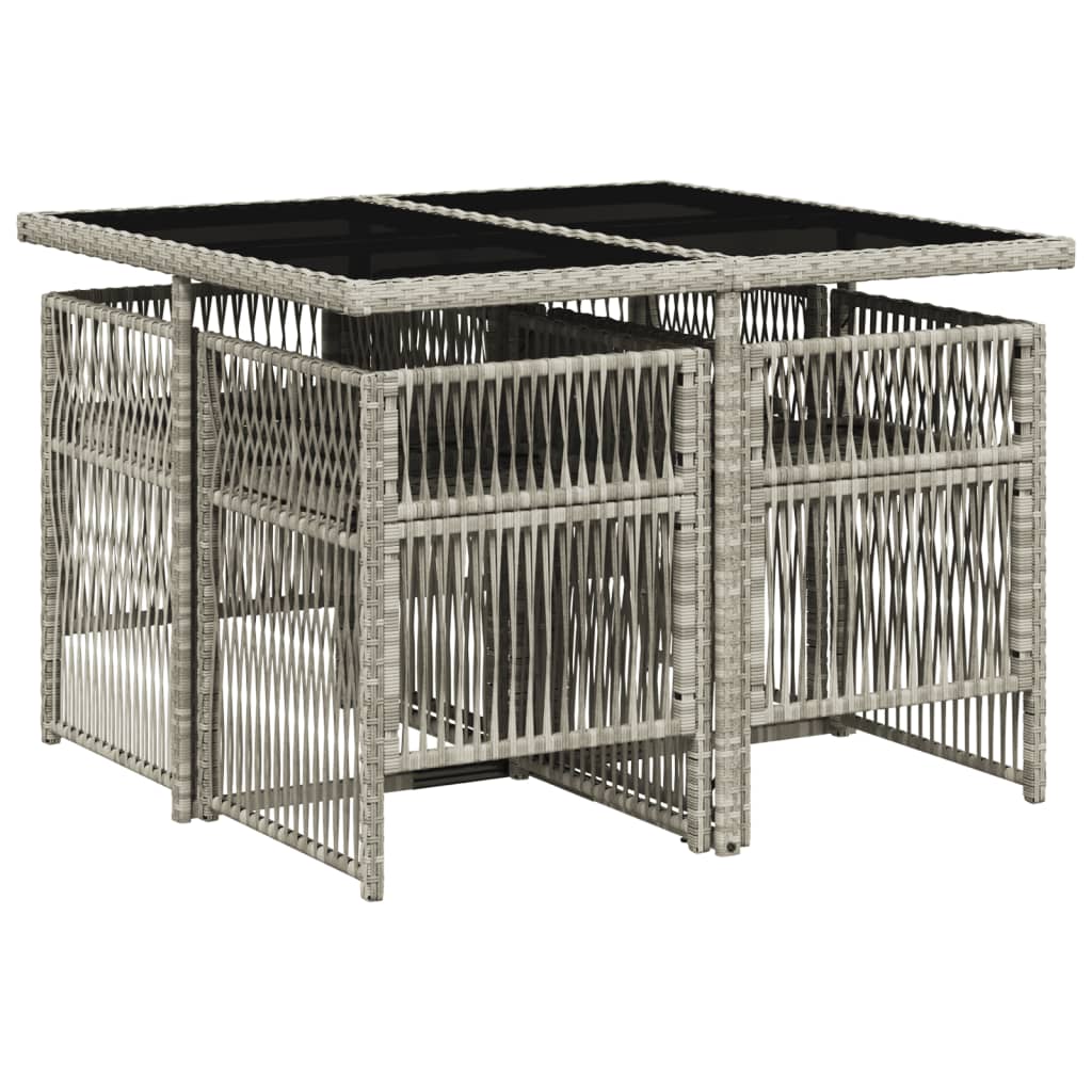 5 Piece Garden Dining Set with Cushions Light Grey Poly Rattan