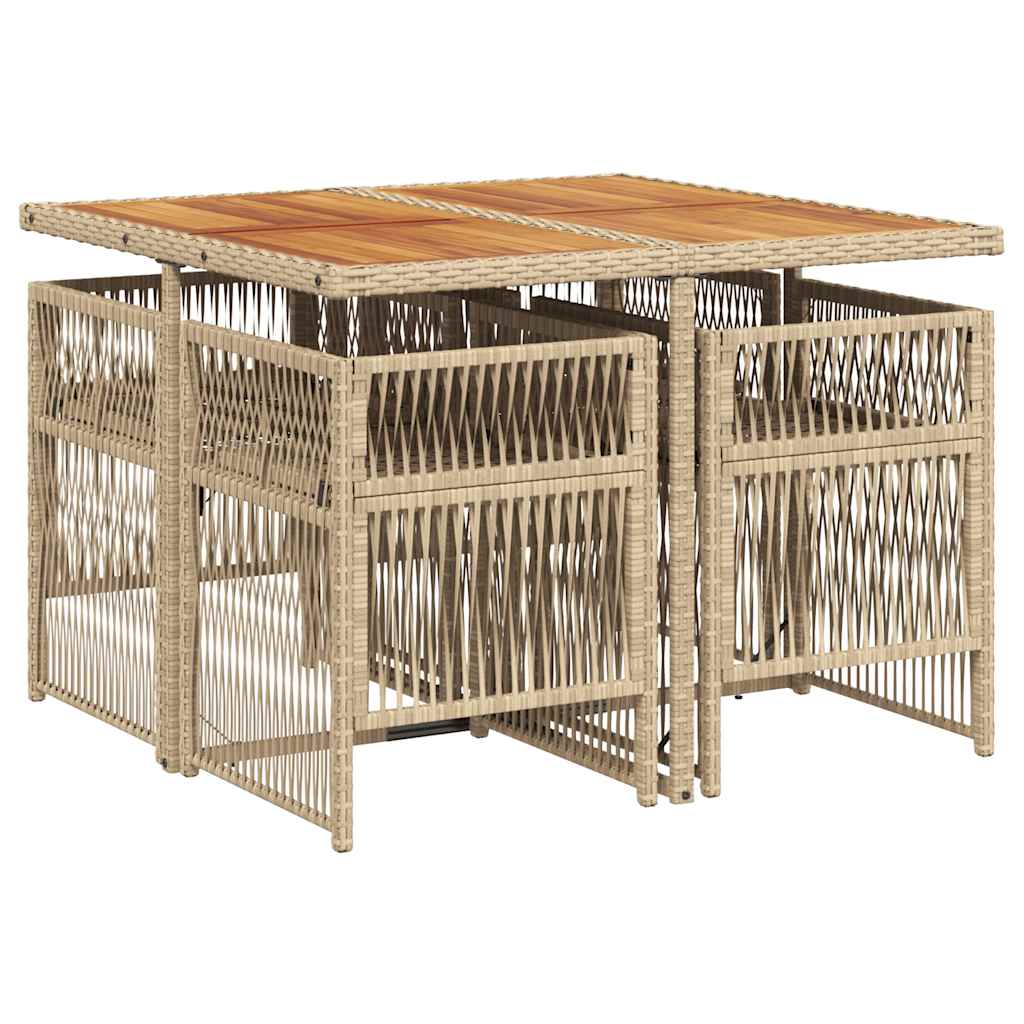 5 Piece Garden Dining Set with Cushions Beige Poly Rattan