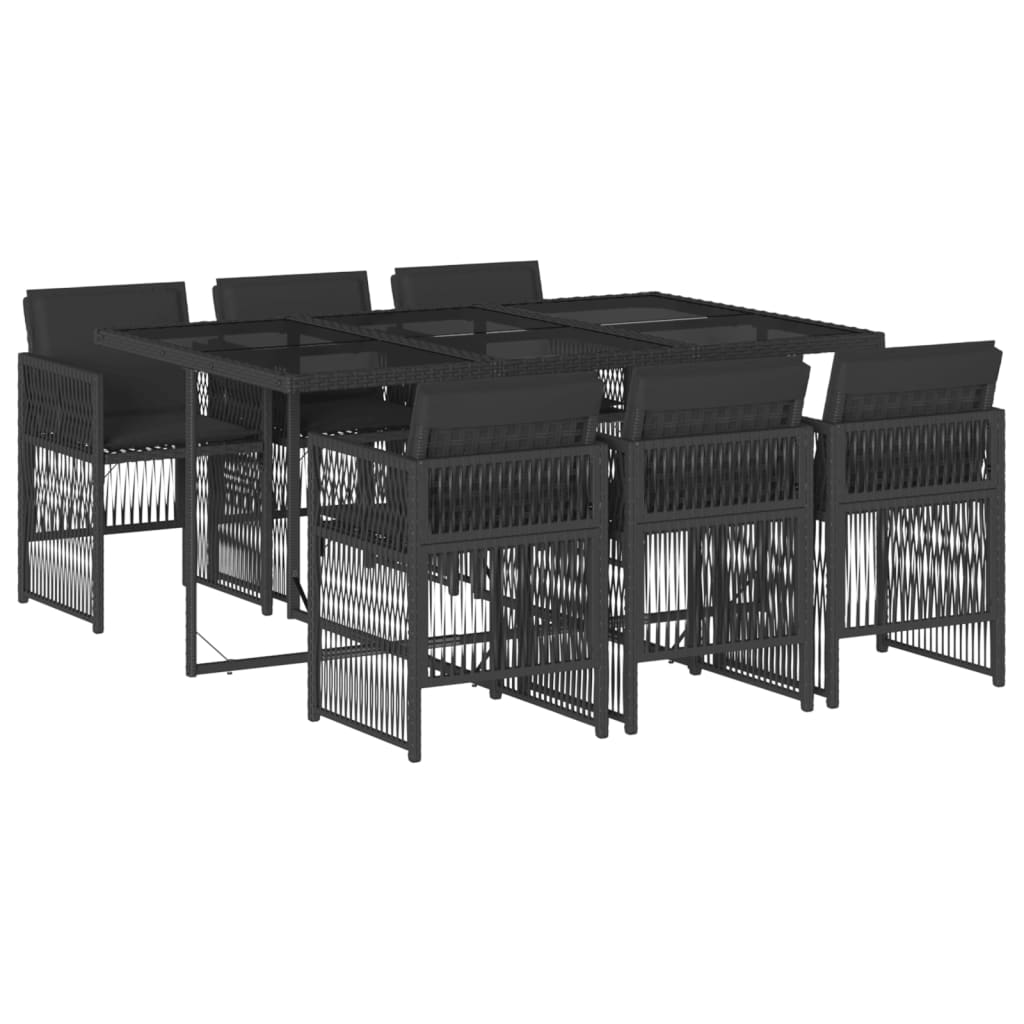 7 Piece Garden Dining Set with Cushions Black Poly Rattan