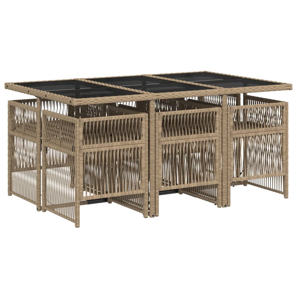 7 Piece Garden Dining Set with Cushions Mix Beige Poly Rattan