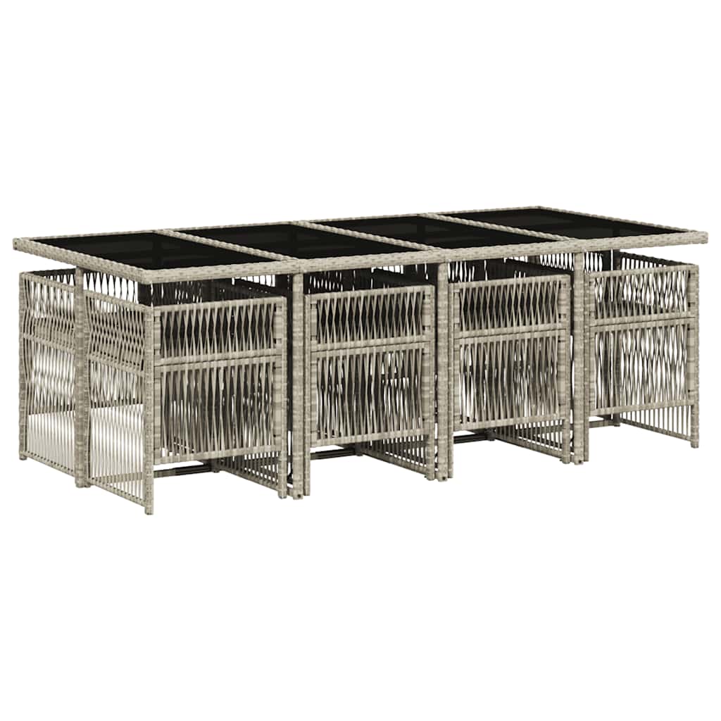 9 Piece Garden Dining Set with Cushions Light Grey Poly Rattan