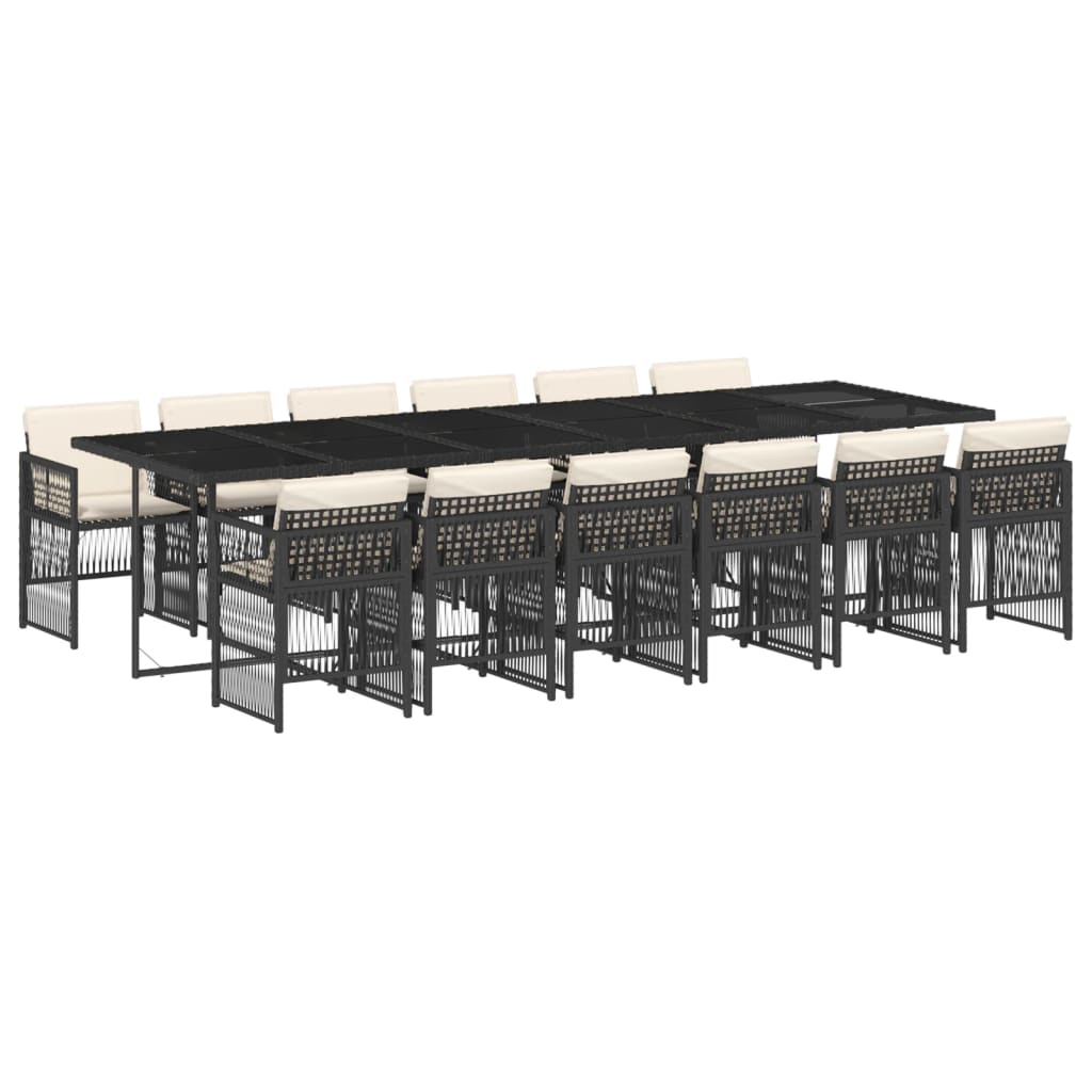 13 Piece Garden Dining Set with Cushions Black Poly Rattan