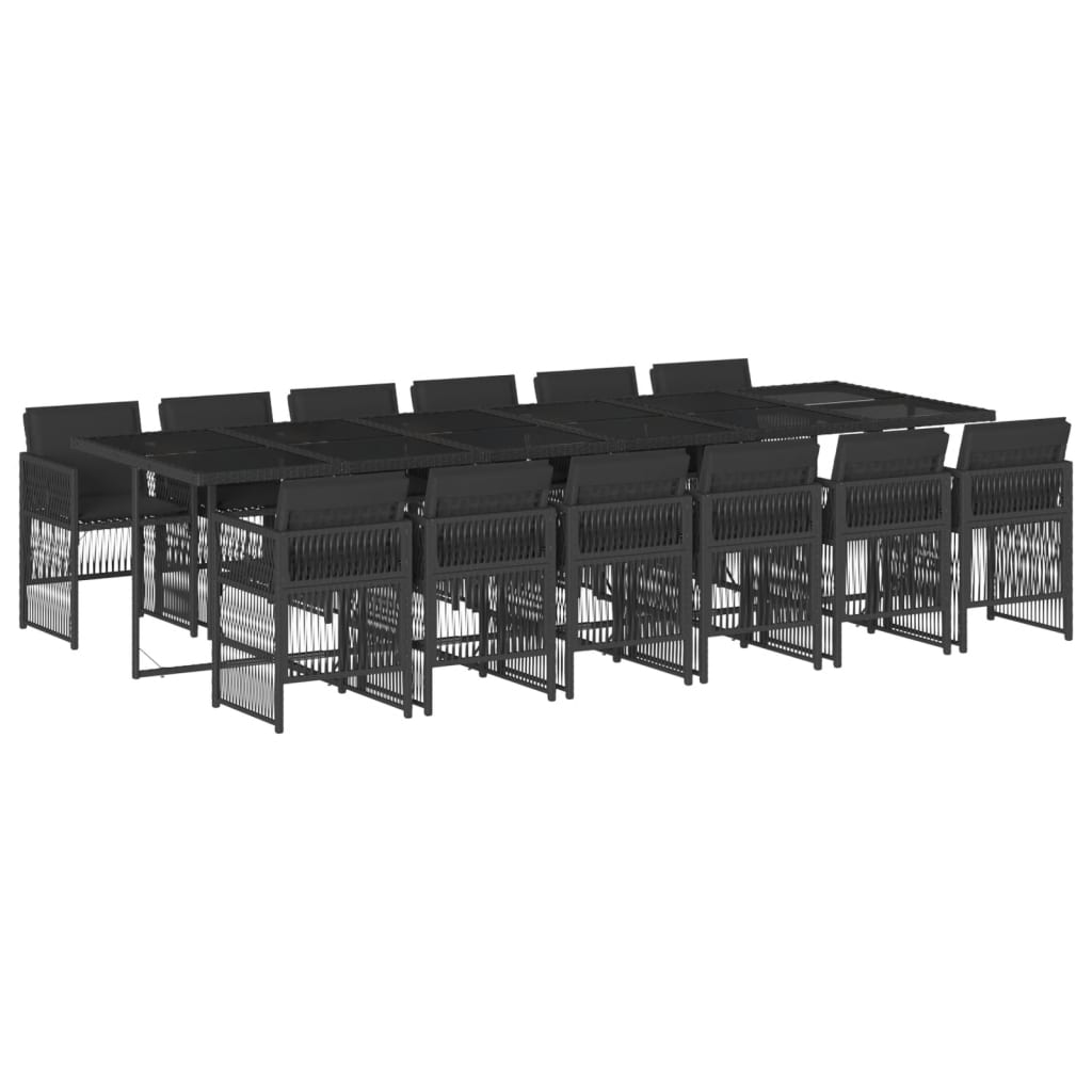 13 Piece Garden Dining Set with Cushions Black Poly Rattan